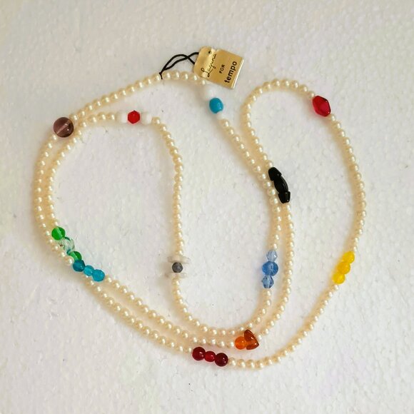 Laguna for Tempo Vtg Bead Necklace 34" Long Pearl & Multicolor Glass Beads - Picture 7 of 12